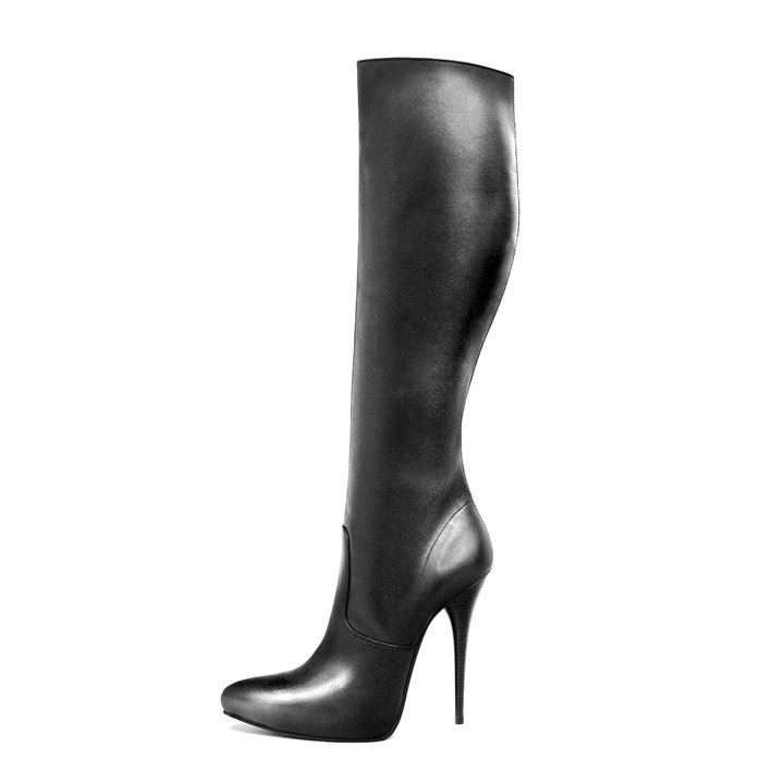 Kniehoher Stiefel 14 cm Heels mit Plateau (Modell 303) Leder schwarz