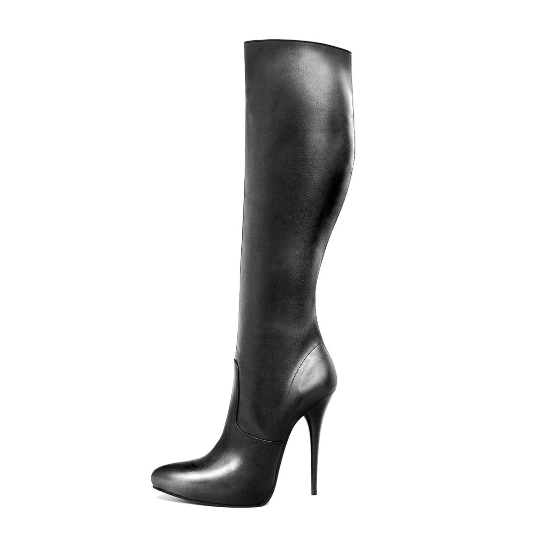 Knee high boots 14 cm heels with platform (model 303) vinyl red