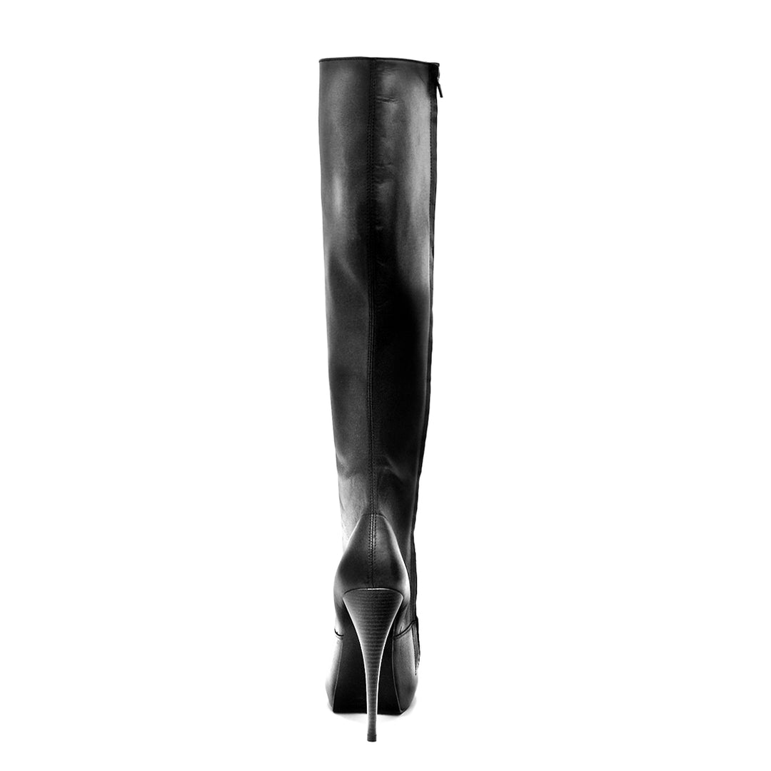 Kniehoher Stiefel 14 cm Heels mit Plateau (Modell 303) Leder schwarz