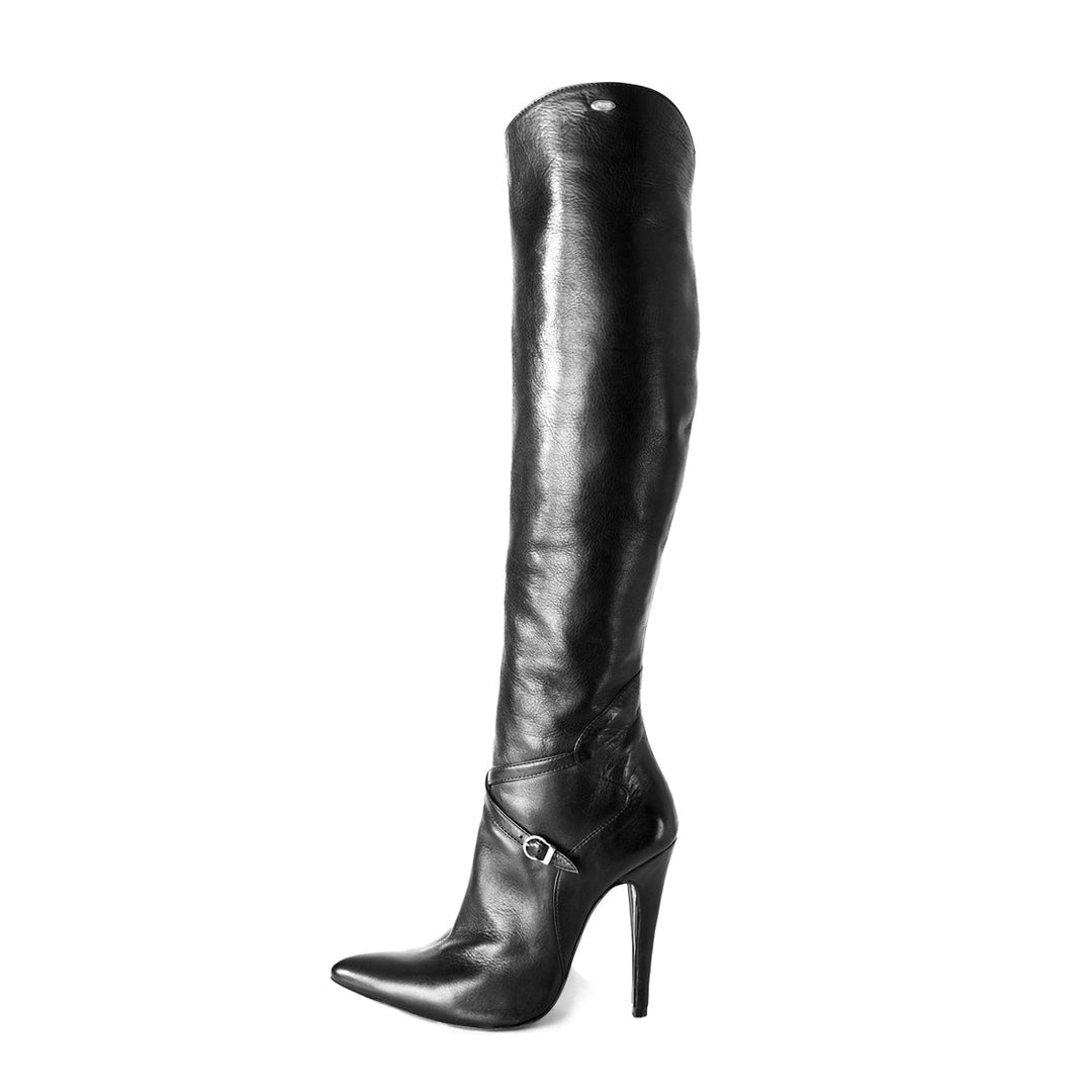 Knee high boots high heel riding style (model 304) leather grey