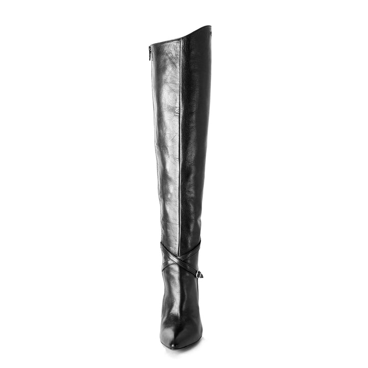 Kniehoher High Heel Stiefel im Reiterstiefelstil (Modell 304) Leder grau