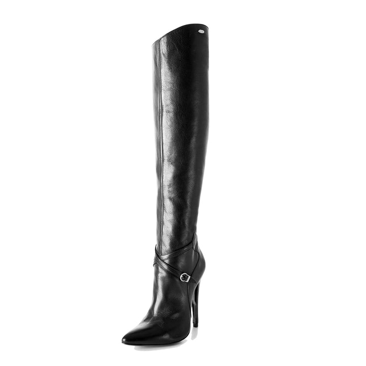 Knee high boots high heel riding style (model 304) vinyl black