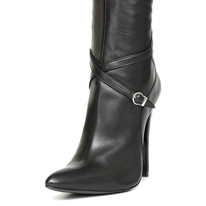 Knee high boots high heel riding style (model 304) leather grey