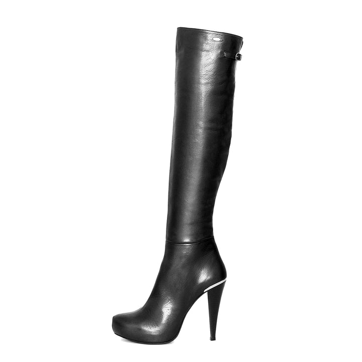 Over-the-knee boots with platform (model 306) leather black