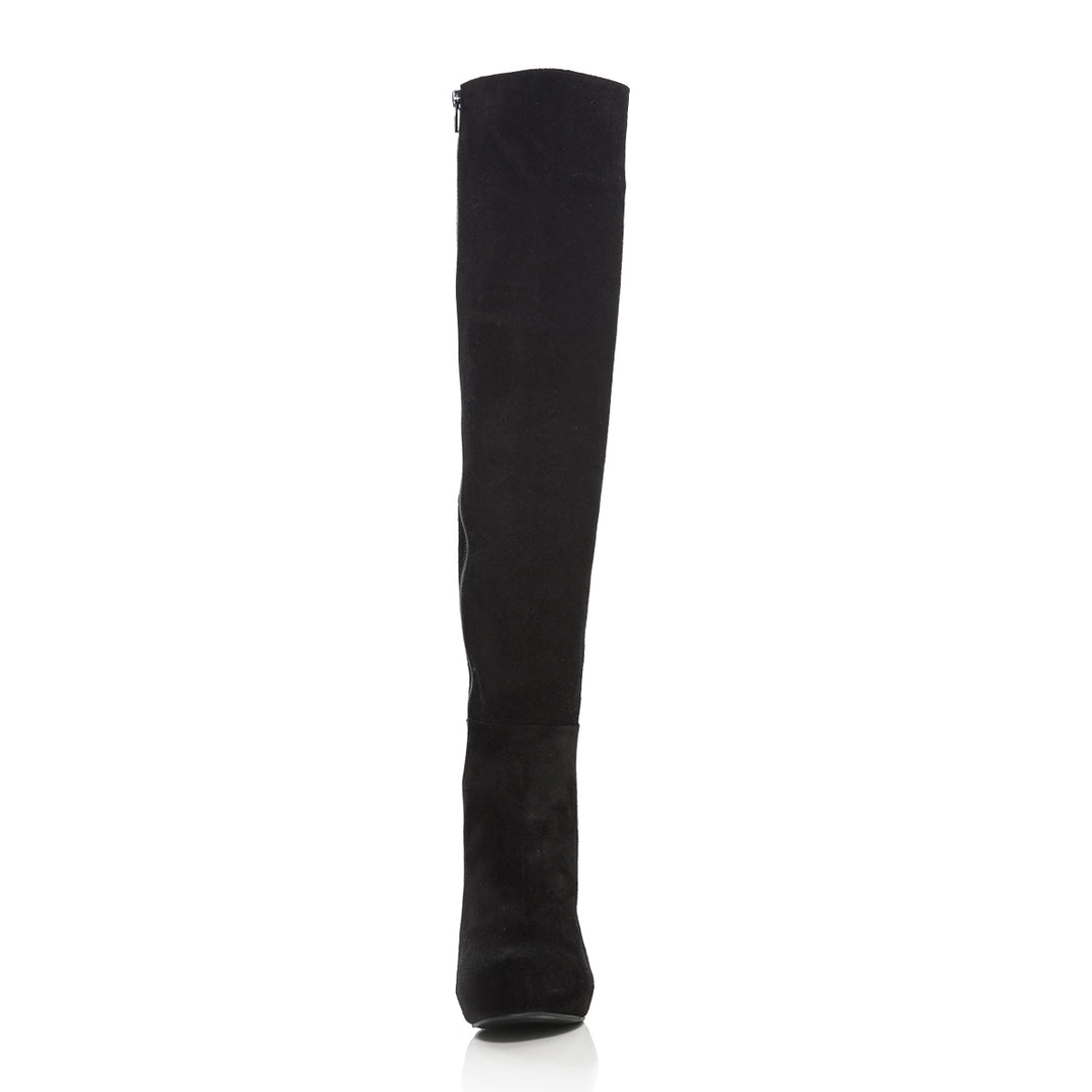 Over-the-knee boots with platform (model 306) suede black