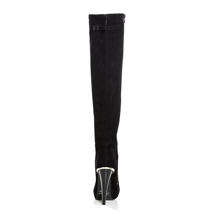 Over-the-knee boots with platform (model 306) suede black