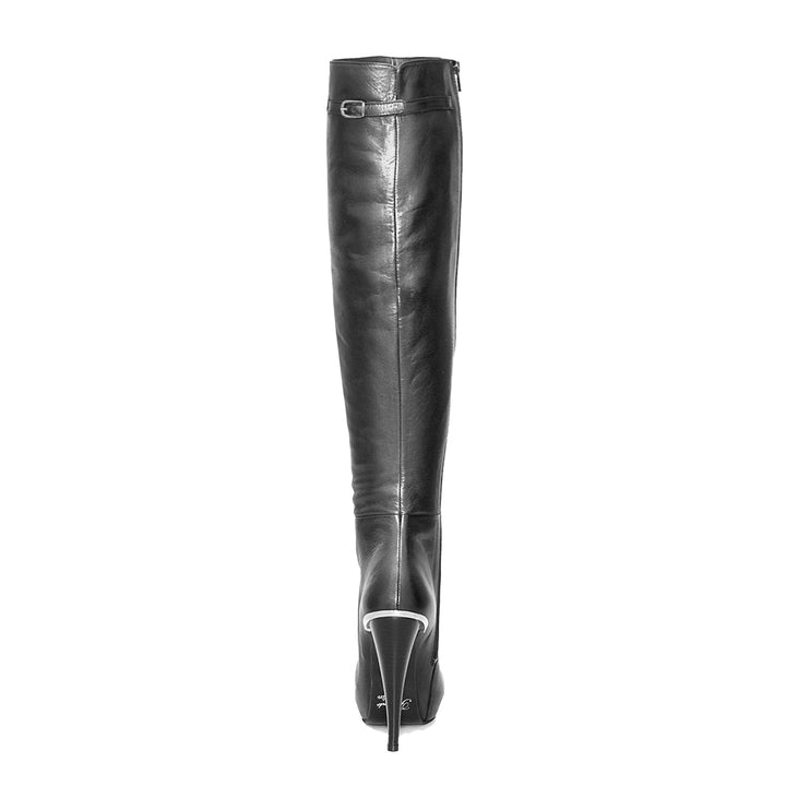 Over-the-knee boots with platform (model 306) leather grey