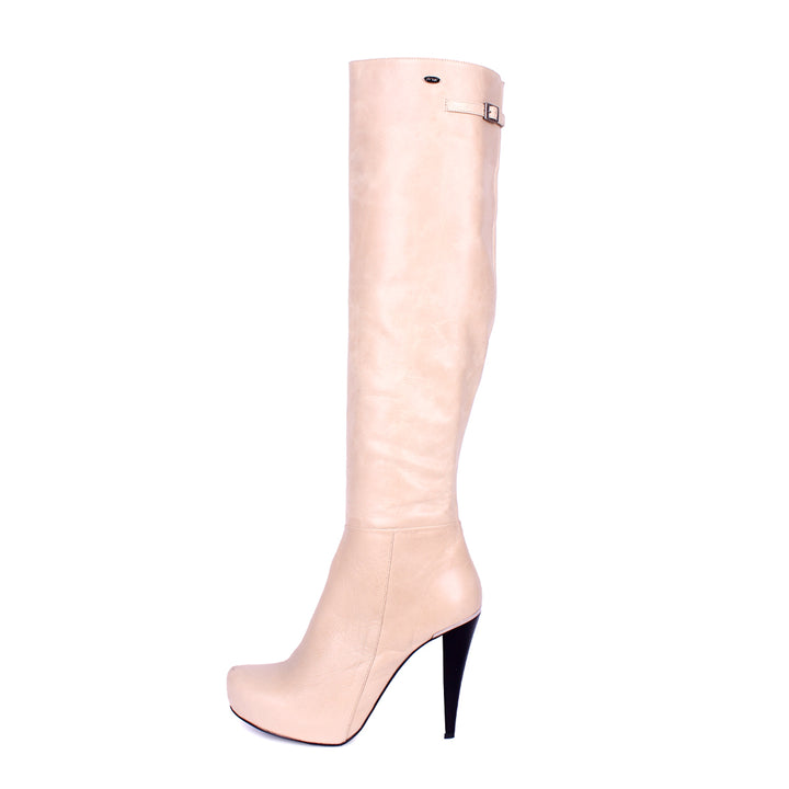 Over-the-knee boots with platform (model 306) leather ivory