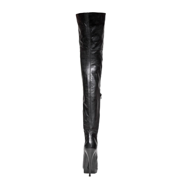 Thigh high boots with stiletto heels and platform (model 310) leather red