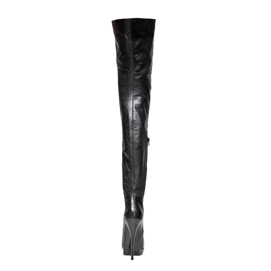 Thigh high boots with stiletto heels and platform (model 310) vinyl black