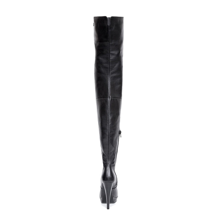 High heel thigh high boots with platform (model 312) vinyl black
