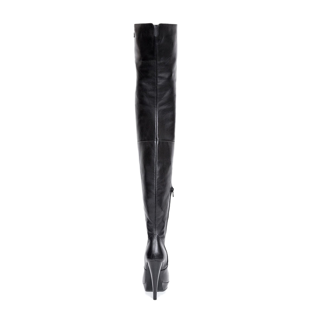 High heel thigh high boots with platform (model 312) leather camel