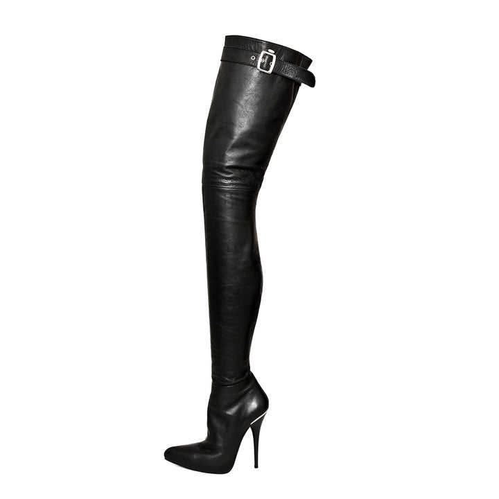 Super long boots with buckle (model 316) leather black