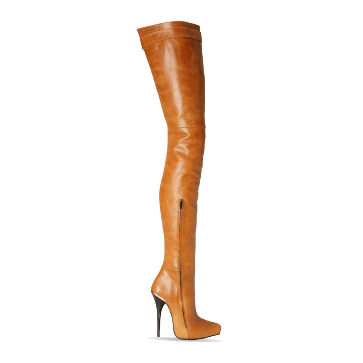 Super long boots with buckle (model 316) leather camel