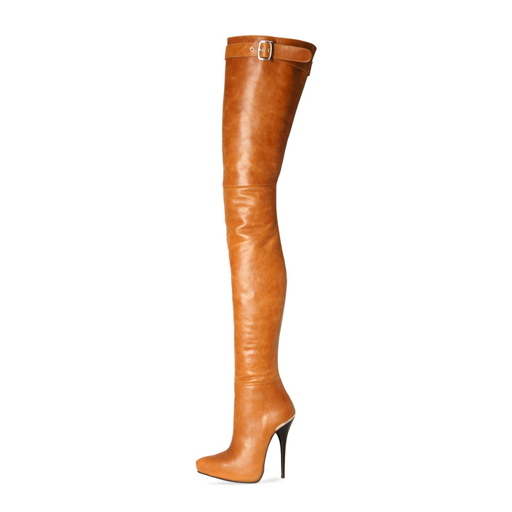 Super long boots with buckle (model 316) leather camel