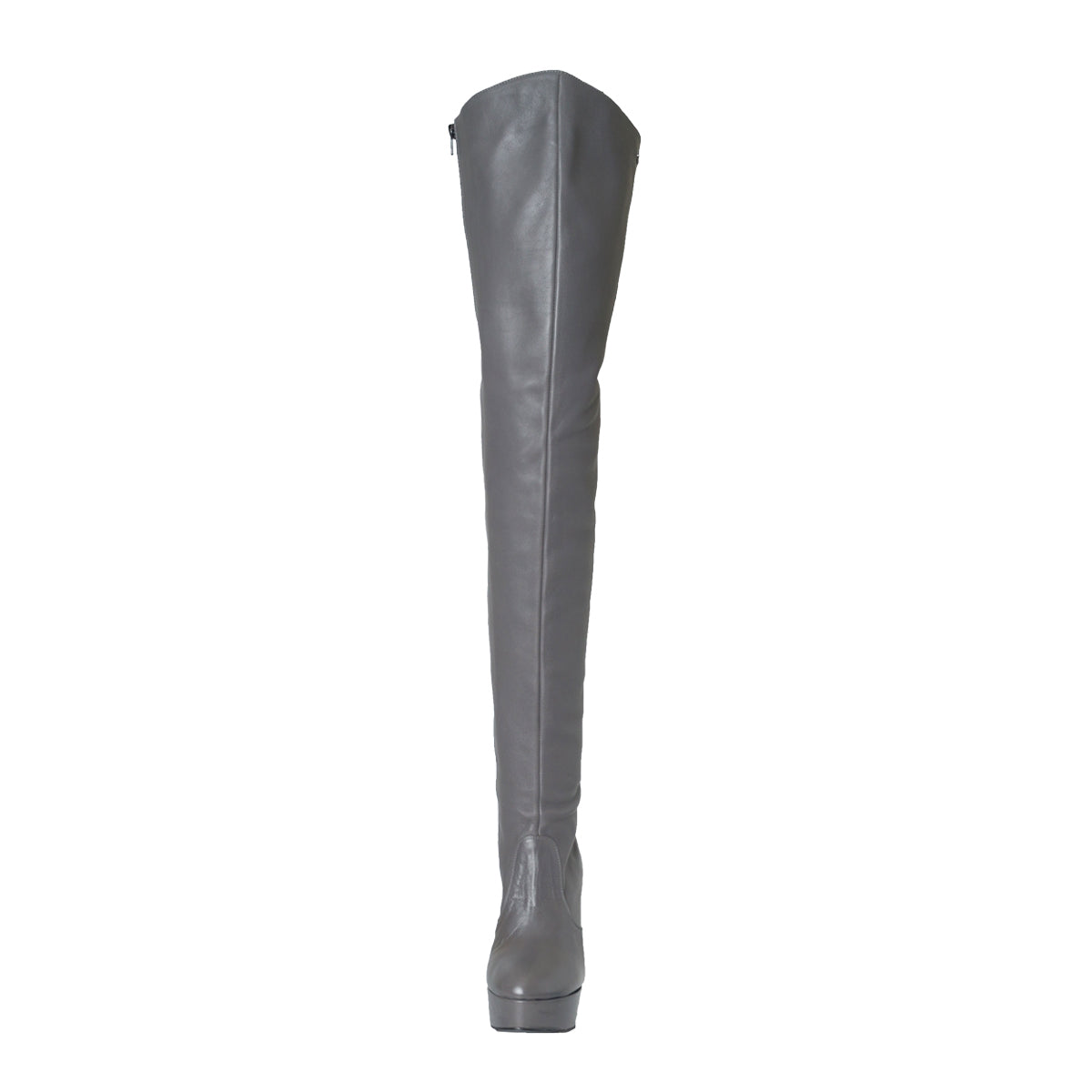 Thigh high boots with contrast details model 317 leather grey