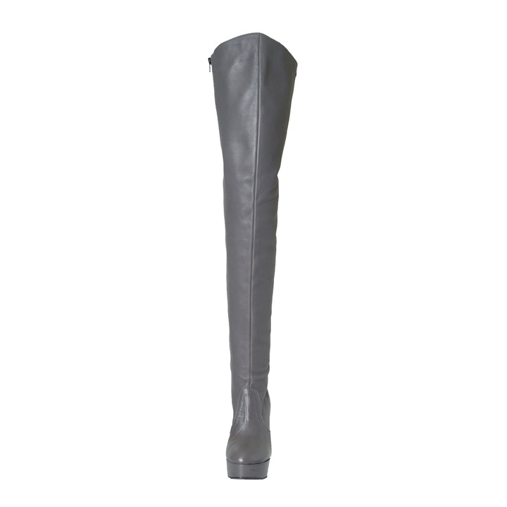 Thigh high boots with contrast details (model 317) leather grey