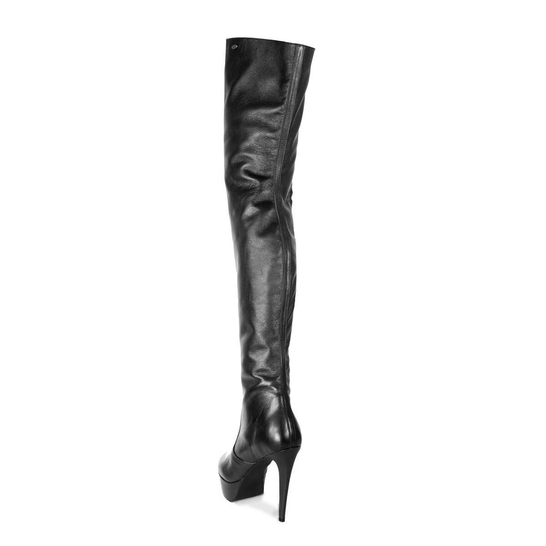 Thigh high boots with contrast details (model 317) black leather