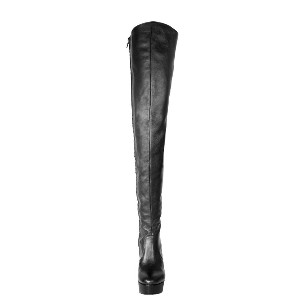 Thigh high boots with contrast details (model 317) black leather