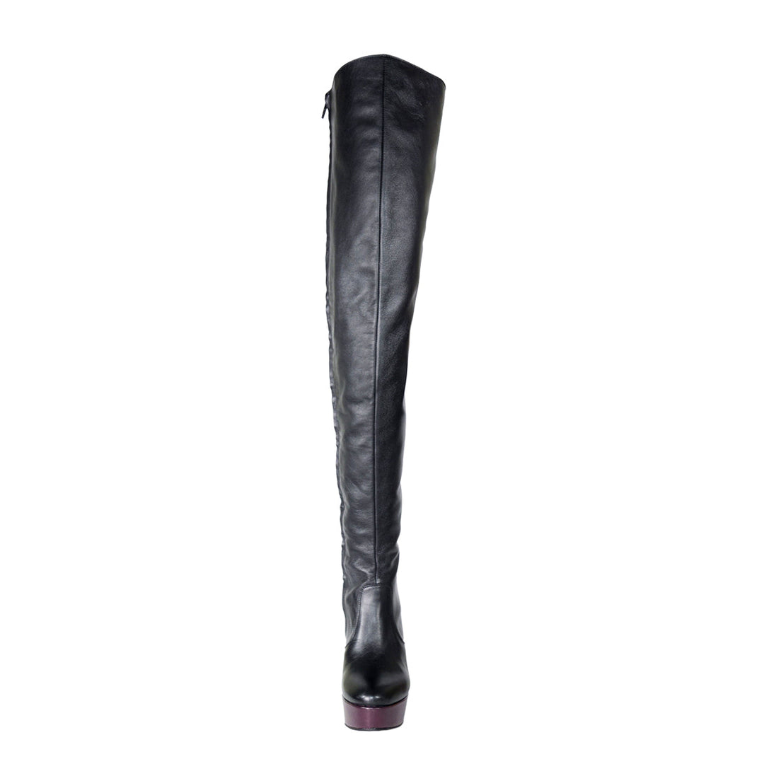 Thigh high boots with contrast details (model 317) leather Marron