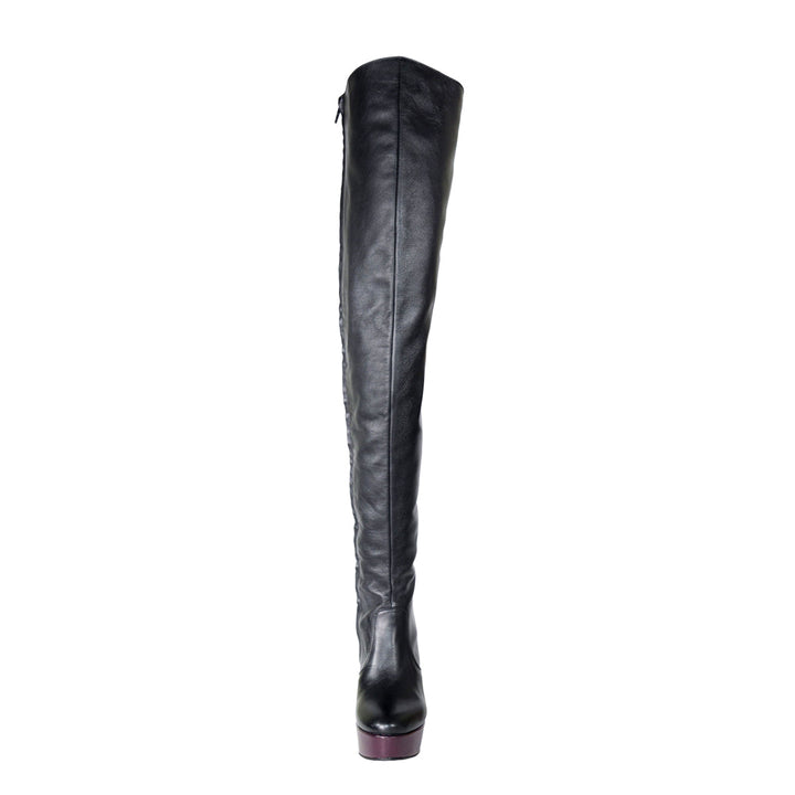 Thigh high boots with contrast details (model 317) leather red
