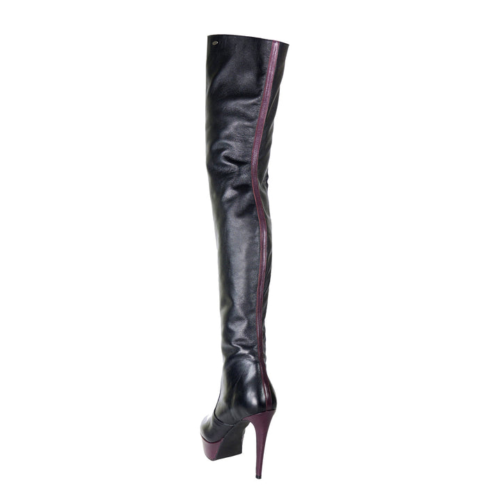 Thigh high boots with contrast details (model 317) vinyl white
