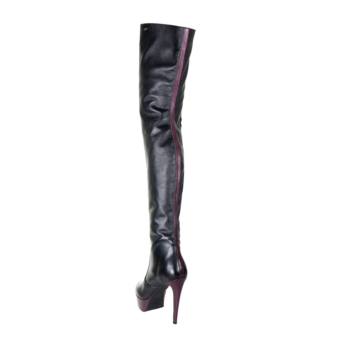 Thigh high boots with contrast details (model 317) leather bordeaux