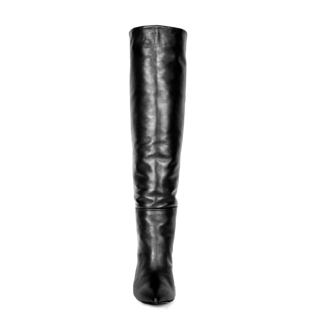 Kniehoher Stiefel mit weitem Schaft und Blockabsatz (Modell 340) Leder schwarz