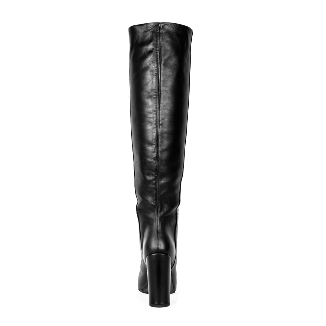 Kniehoher Stiefel mit weitem Schaft und Blockabsatz (Modell 340) Leder schwarz