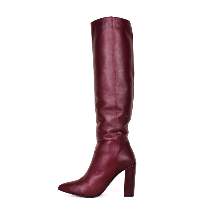 Bottes à tige large et talon bloc (modèle 340) cuir bordeaux