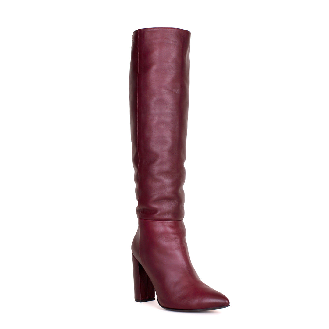 Bottes à tige large et talon bloc (modèle 340) cuir bordeaux