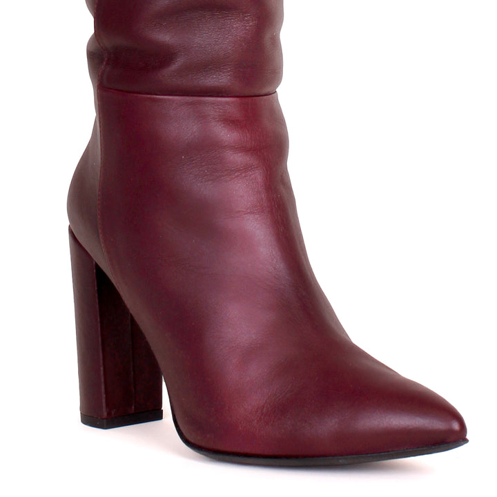 Bottes à tige large et talon bloc (modèle 340) cuir bordeaux