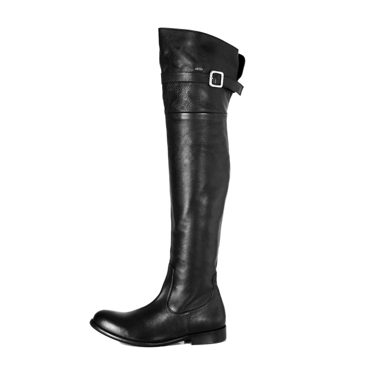 Flat over-the-knee boots with strap (model 350) leather marron