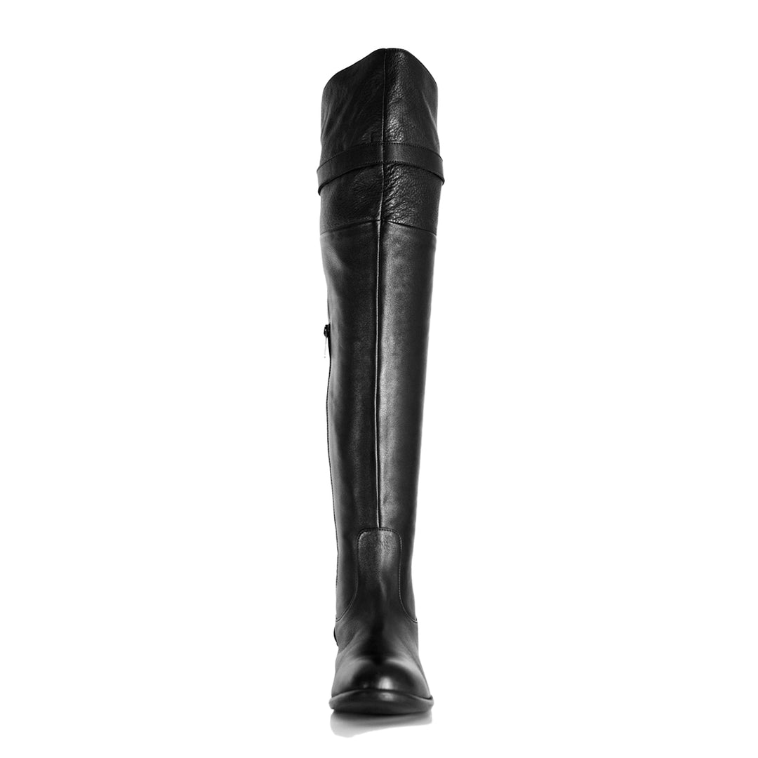 Flat over-the-knee boots with strap (model 350) leather grey