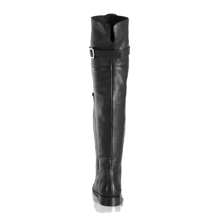 Flat over-the-knee boots with strap (model 350) leather bordeaux