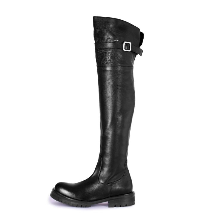 Over-the-knee boots with profile sole and strap (model 350) leather black  