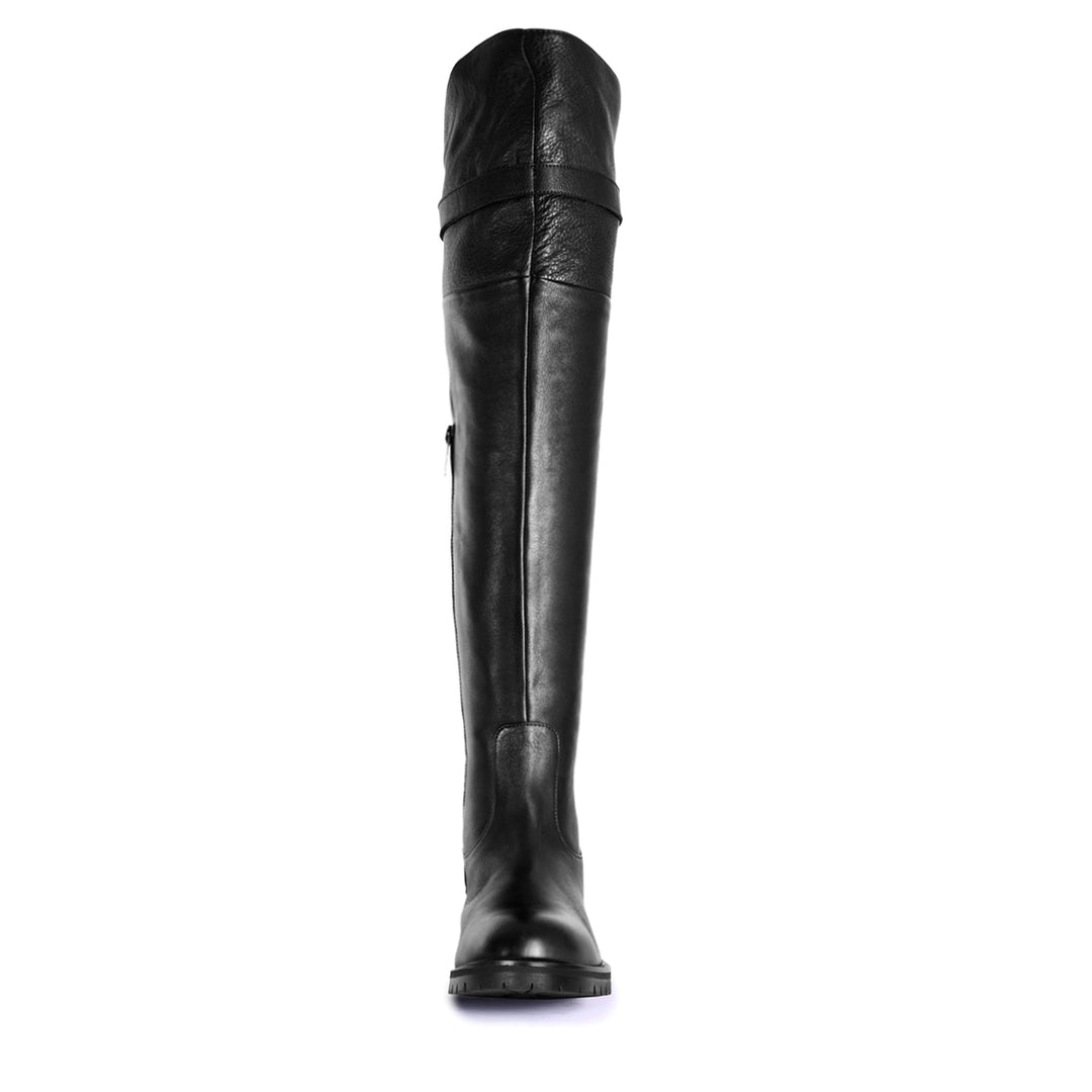 Over-the-knee boots with profile sole and strap (model 350) leather black  