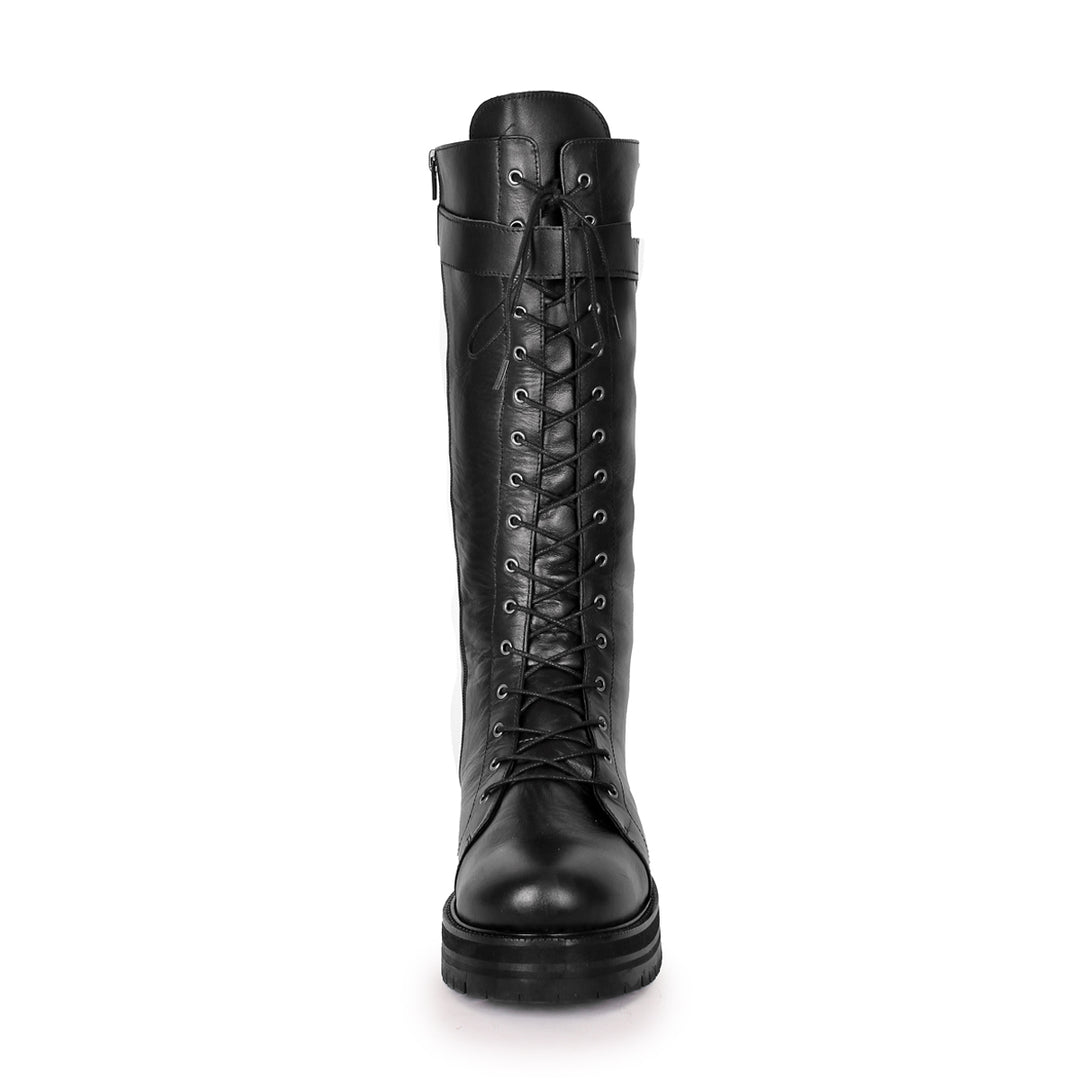 Combat/Gothic style calf-high boots (model 370) white leather