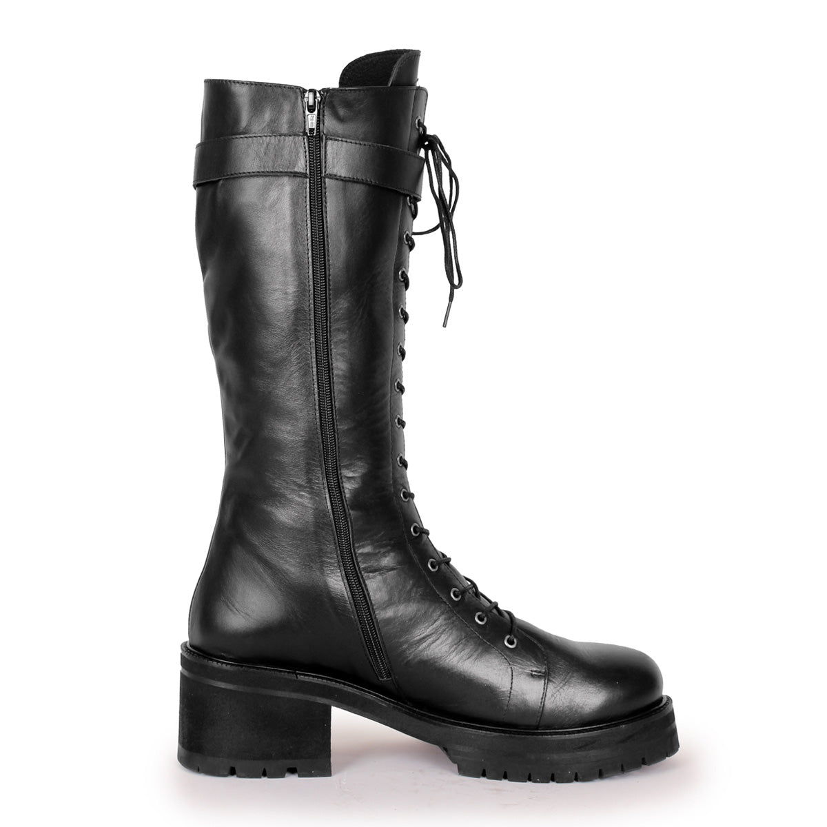 Combat Gothic style calf high boots model 370 black leather