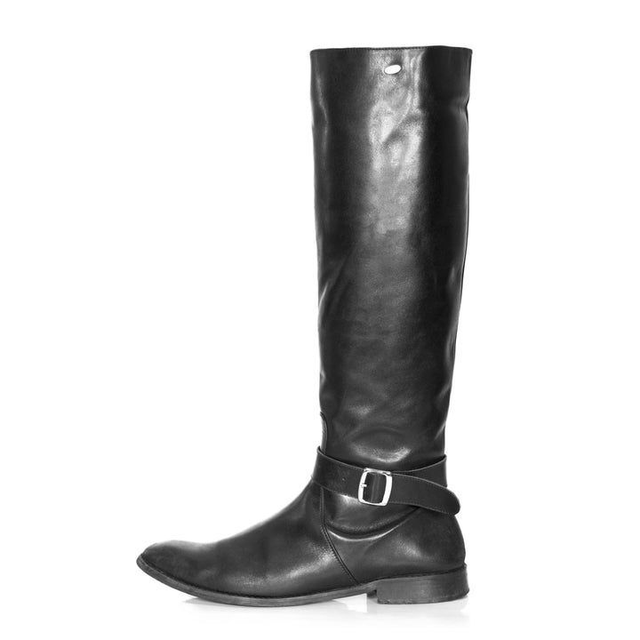 Men's knee-high boots with buckle (model 400) leather bordeaux