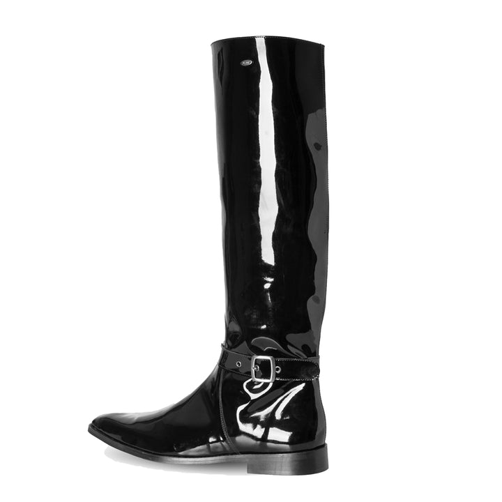 Men's knee-high boots with buckle (model 400) vinyl black