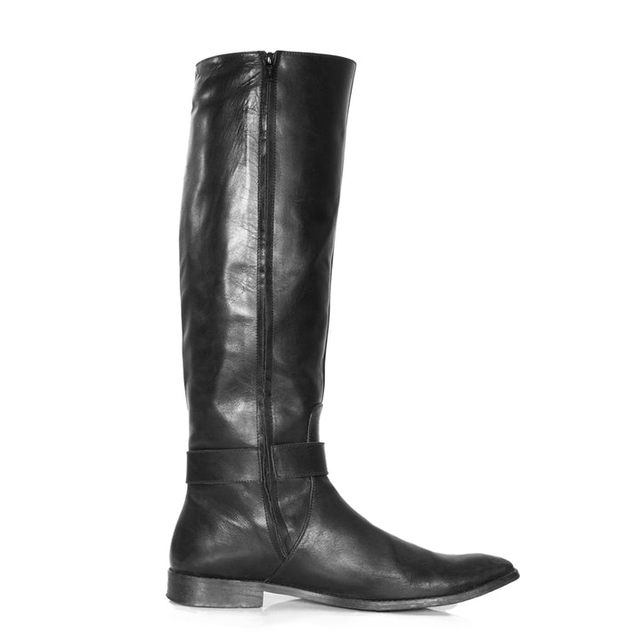 Men's knee-high boots with buckle (model 400) leather grey