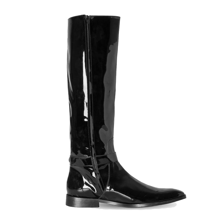 Men's knee-high boots with buckle (model 400) vinyl black