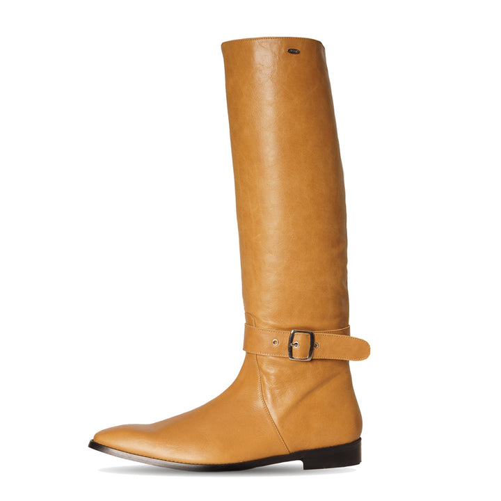 Men's knee-high boots with buckle (model 400) leather camel