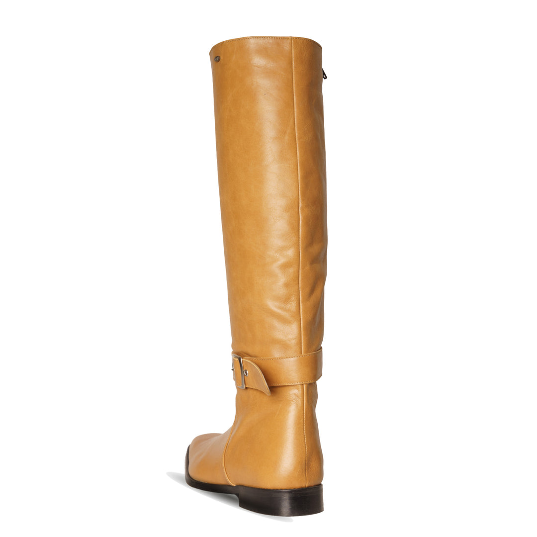 Men's knee-high boots with buckle (model 400) leather camel