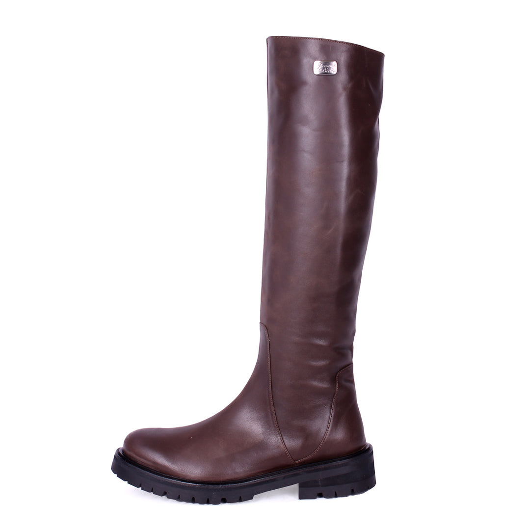 Knee-high leather boots with profile sole (model 409) leather Marron