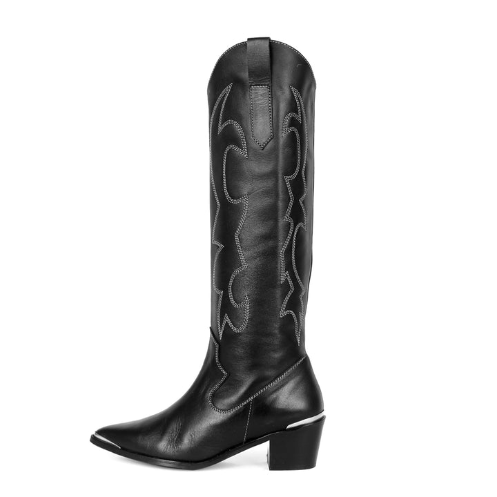 Knee-high western boots with metal toe (model 480) leather black