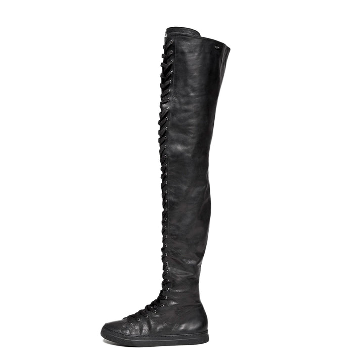 Sneaker thigh high with lacing (model 500) leather grey