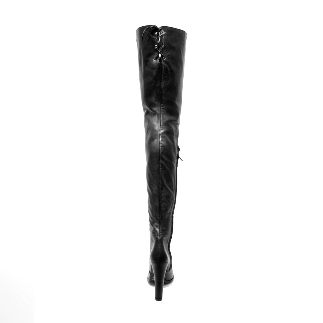 Overkneestiefel mit hohem Absatz und Schnürung (Modell 502) Veloursleder schwarz