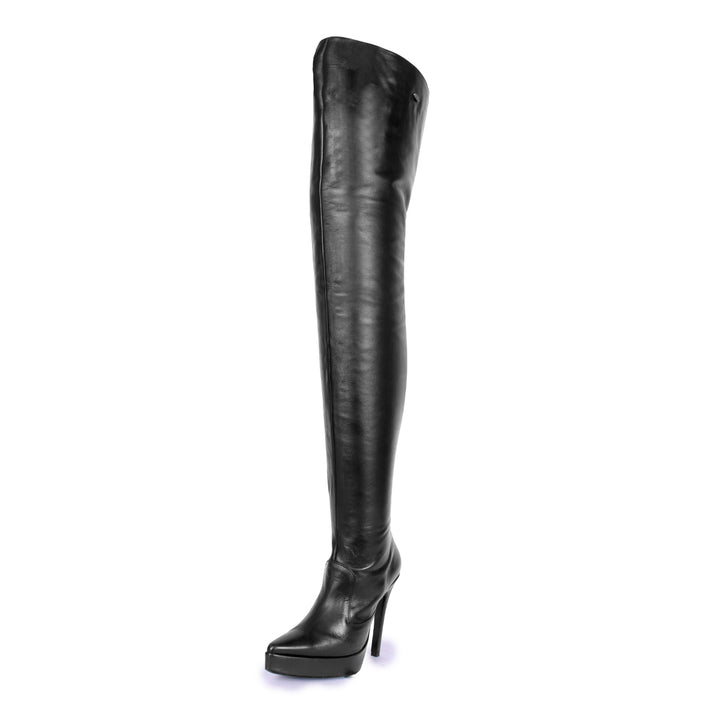 High heel thigh high boots with platform (model 506) leather bordeaux